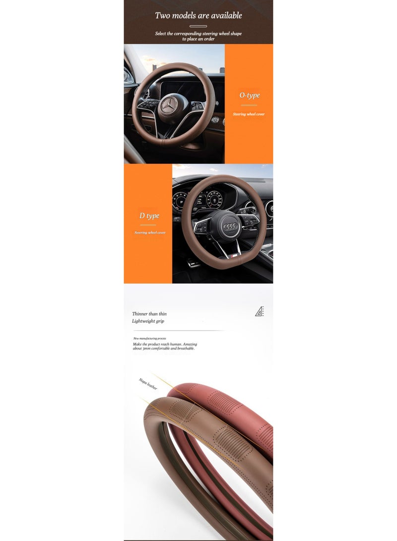 Anti-slip and sweat-absorbing car steering wheel cover in O-shaped and D-shaped designs, made of durable and wear-resistant napa leather, suitable for all seasons and available in both men's and wom - Image 5